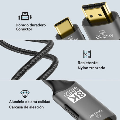 USB C to HDMI Cable 8K@60Hz 4K@120Hz Type C to HDMI 2.1 Thunderbolt