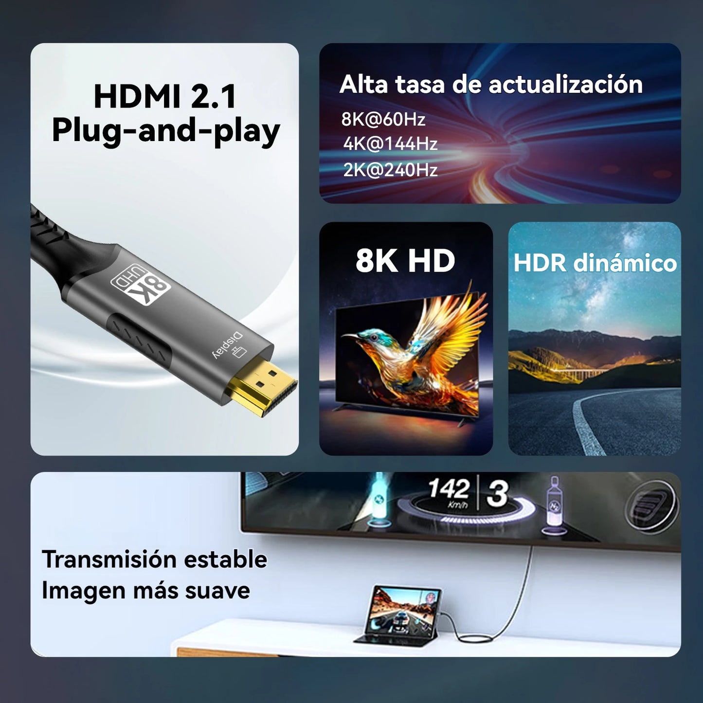 USB C to HDMI Cable 8K@60Hz 4K@120Hz Type C to HDMI 2.1 Thunderbolt